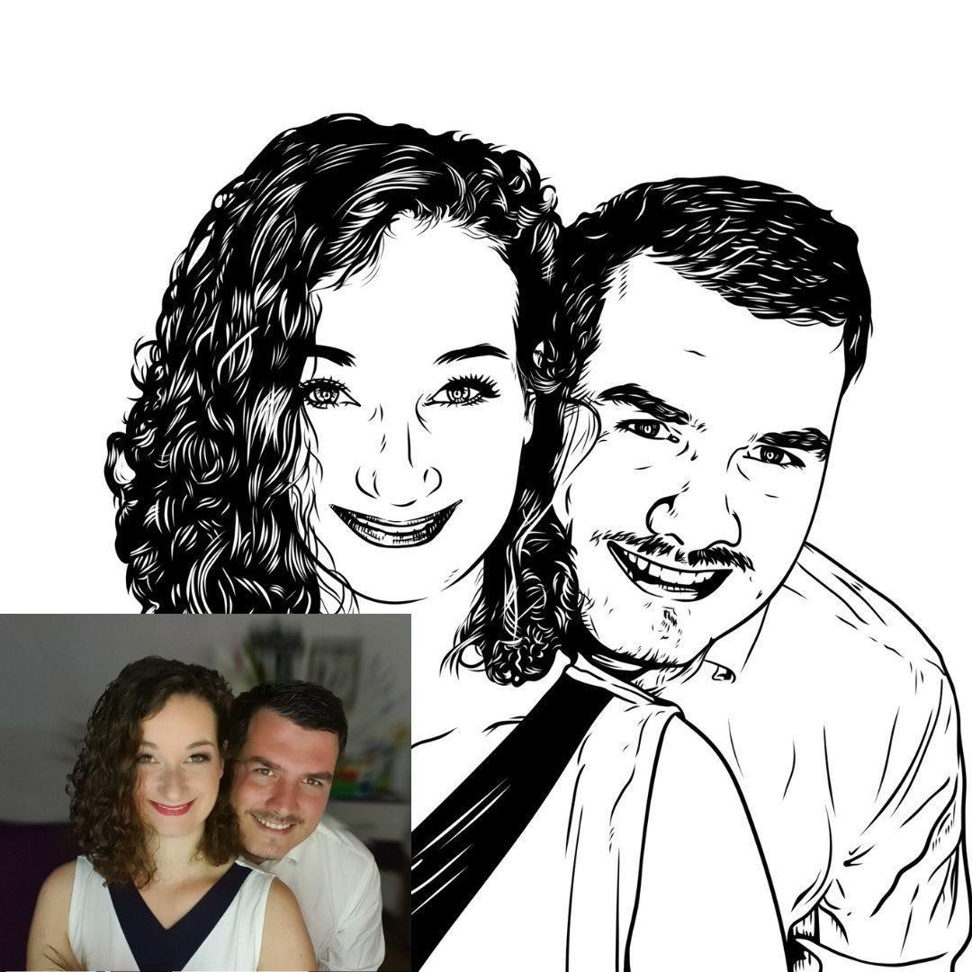 Esa's Art - Black and White Line Art Couple Portrait