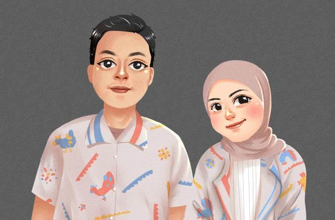 Couple Portrait Artwork, Our Artist will create a lovely art couple portrait in cartoon style for your anniversary gift